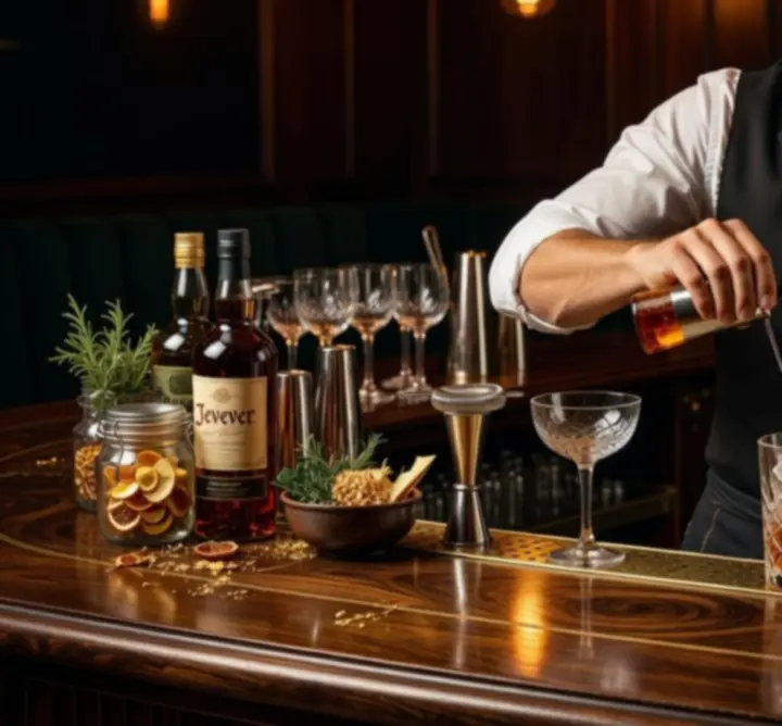 Bartender van Office Tidy NL die een cocktail mixt aan de bar