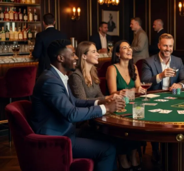 Sfeervolle pokertafel met kaarten en fiches in warme baromgeving