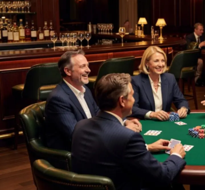 Stijlvolle pokertafel met kaarten en fiches in warme verlichting