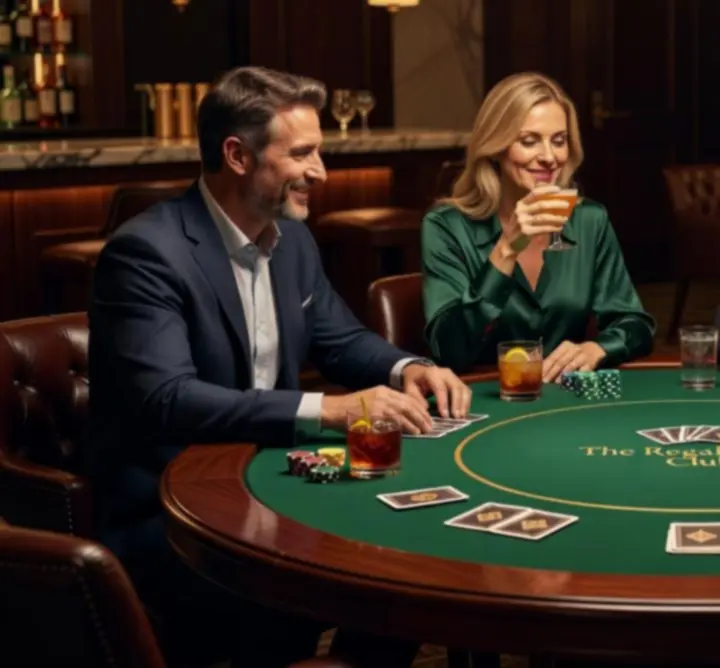 Pokeravond aan een stijlvol pokertafel in een warme baromgeving