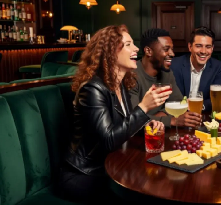 Groep vrienden deelt een rijk gevulde sharing platter bij Office Tidy NL
